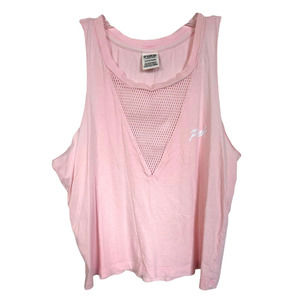 PINK Women's Choker Tank Top w/ Mesh Detail Cropped 100% Cotton Size S Pink